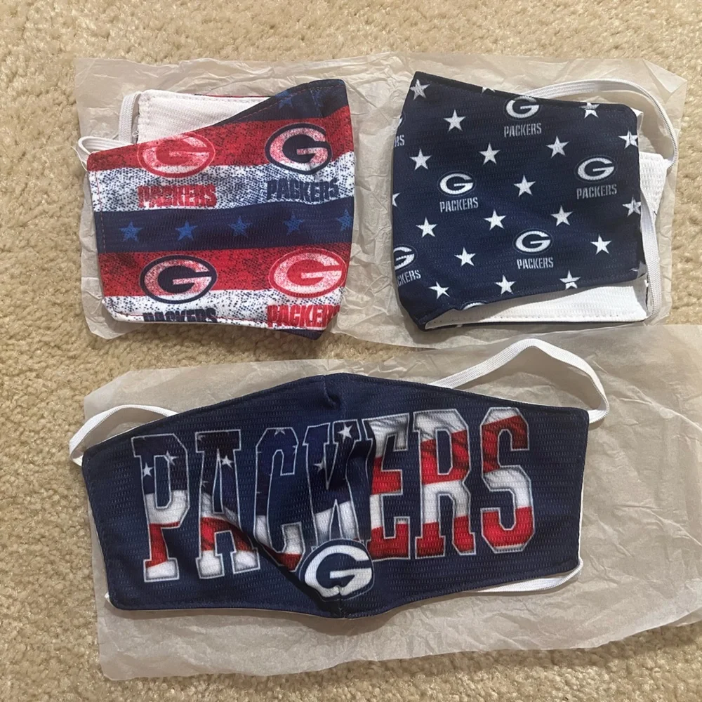 Green Bay Packers 3-Pack Patriotic USA Flag Face Mask facial covering NFL team